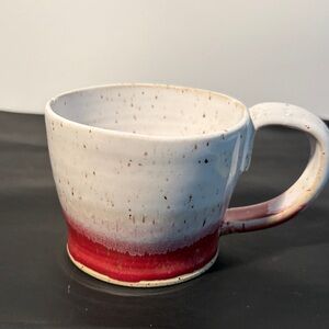 New Handcrafted Pottery Mug with Rose Red and White Gradient.